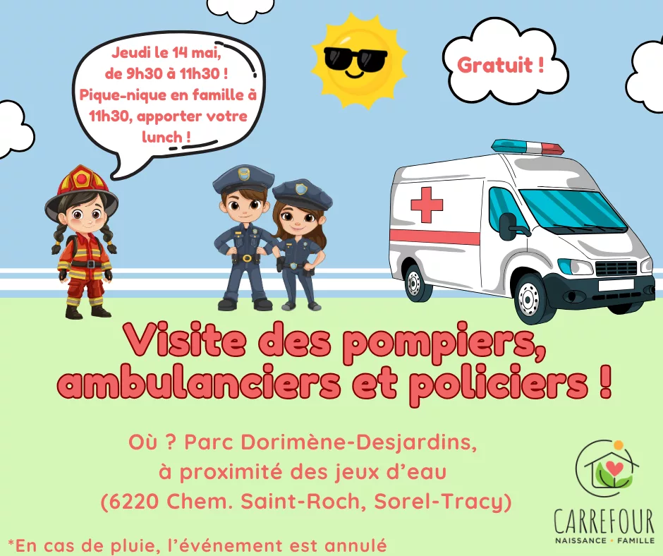Visite des pompiers, ambulanciers et policiers au Carrefour naissance-famille