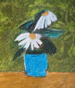 2601-04 Hommage à Nicolas de Staël, "Fleurs au pot bleu 1954” / 2026 / Pastels à l'huile et secs sur papier / 17,8x 12,7 cm (7x5po)